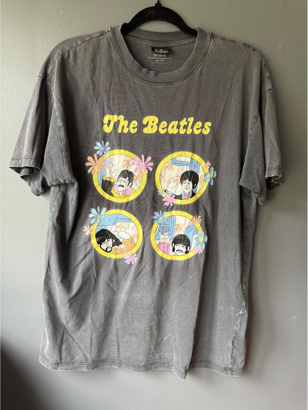The Beatles Relaxed Boyfriend Tee XS Vintage Gray Graphic T-Shirt